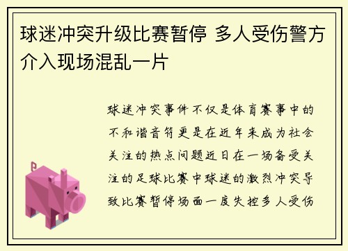 球迷冲突升级比赛暂停 多人受伤警方介入现场混乱一片