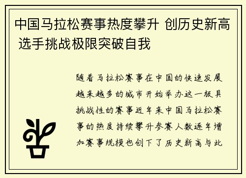 中国马拉松赛事热度攀升 创历史新高 选手挑战极限突破自我