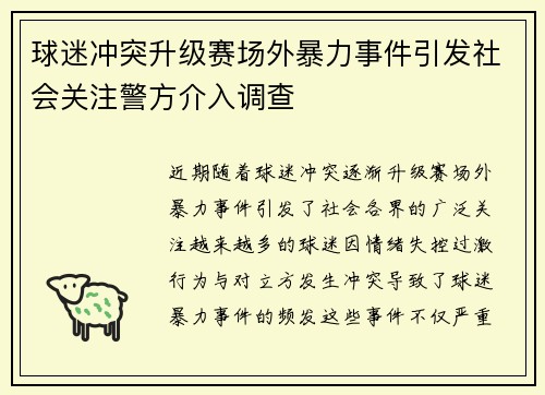 球迷冲突升级赛场外暴力事件引发社会关注警方介入调查